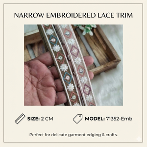 Bordure en dentelle vintage écologique brodée de fleurs multicolores de 1 pouce de qualité supérieure pour robe de mariée, sari, vêtement, bricolage - Product Image 6