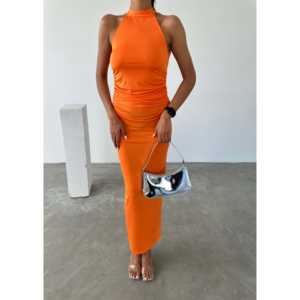 Vestido ajustado de jersey con cuello halter, detalle de cordones en la espalda y diseño fruncido - Product Image 3