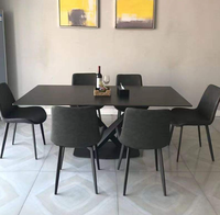 Ensemble de table à manger italienne pour la maison, ardoise noire pure, design de pieds en forme de X, style rectangulaire moderne minimaliste, matériau en pierre imperméable