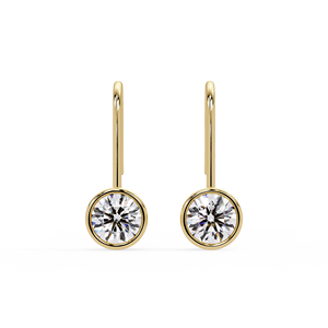 14K Pure Gold bezel set Round Cut lab grown diamond studs IGI Certified Minimalist Dangle Hook Earrings Fine Engagement Jewelry - Product Image 1