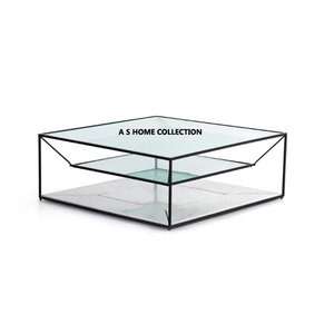 Nuevo Metal de hierro de acento con Base de mármol superior de vidrio Mesa de centro con acabado negro Escritorio de oficina Organización lateral Simple - Product Image 1