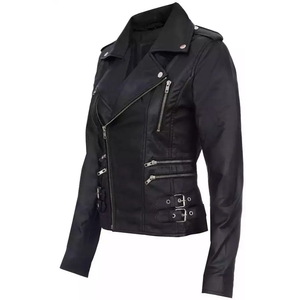 Chaqueta de cierre con cremallera ajustada de alta calidad de tendencia de moda atractiva chaqueta de cuero de grano completo de marfil negro a rayas para hombres - Product Image 3