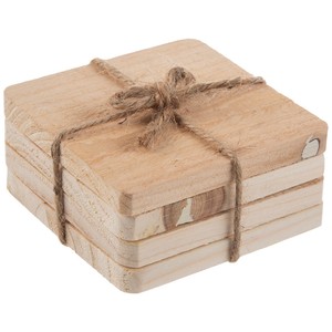 Dessous de verre en forme de carré marron avec support Ensemble de sous-verres en bois personnalisés Sculpté à la main rustique en bois - Product Image 3