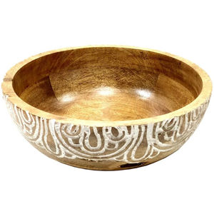 Bol de service artisanal en bois de manguier de qualité supérieure avec finition blanchie, design unique de feuille sculptée à la main, bol à salade décoratif - Product Image 2