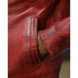 Reddish Genuine <b>Leather</b> <b>Jacket</b> (Sf008) Vintage Puffer Style Stand Hood Zippered Closure Reversible Pattern for Spring Autumn - Product Image 6