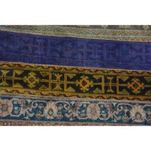 Tapis en laine Patchwork bleu brun traditionnel élevé 2.7 X 6.1ft fait à la main Vintage turc pour Boho chambre Rectangle couloir Latex - Product Image 5