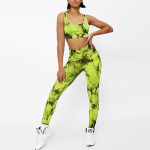 ชุดโยคะแฟชั่นสำหรับผู้หญิง เอวกลาง ไร้ตะเข็บ ระบายอากาศ แห้งเร็ว เป็นมิตรกับสิ่งแวดล้อม ชุด 2 ชิ้น กางเกงเลกกิ้งออกกำลังกาย สปอร์ตบรา ไนลอน/คอตตอน - Product Image 5