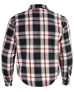Chemise de protection moto pour homme en noir, blanc et rouge à carreaux avec poches à pression et chemise en Kevlar homologuée CE pour la protection - Product Image 5
