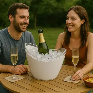 Secchiello per il ghiaccio ovale in plastica trasparente/nero/bianco da 8 litri per Champagne-vasche per bevande alla birra al vino - Product Image 6