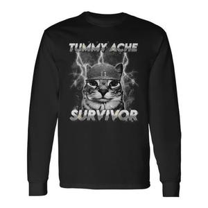 Maglietta a maniche lunghe con stampa di gatti che soffrono di mal di pancia, ispirata ai meme, promozionale, per gatti - Product Image 1