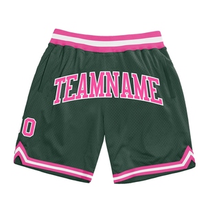 Industrie Direct Engro Sportswear Basketball <b>Shorts</b> Custom Hunter Green Pink-<b>White</b> Authentic Throwback Basketball <b>Shorts</b> - Product Image 1