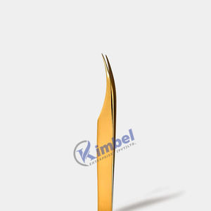 Pince à épiler incurvée pour extension de cils en forme de F à prise parfaite couleur or personnalisée professionnelle de marque privée - Product Image 1