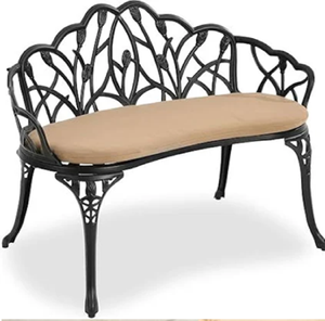 Banc motif feuille de métal noir, coussin beige confortable, sièges de jardin élégants, mobilier d'extérieur robuste disponible en gros - Product Image 1