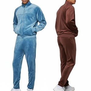 Ensemble survêtement d'automne personnalisable pour homme, sweat-shirt et pantalon de jogging en velours 100% coton, design sportif imprimé - Product Image 1