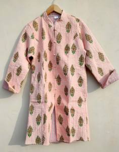 Veste en coton à imprimé floral matelassée à manches longues respirante avec boutons décoratifs 2 poches Vêtement long Hiver pour le printemps - Product Image 4