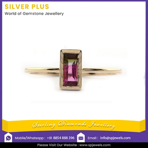 Nueva colección Natural Baguette Sandía Turmalina Anillo de piedras preciosas Sólido 14K Oro amarillo Anillo hecho a mano Producible en 10K/18K - Product Image 2