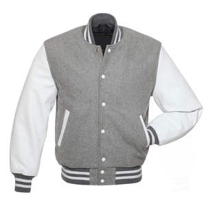 Veste de baseball varsity personnalisée en chenille brodée sur le devant, nouvelle veste de baseball varsity en coton 100% gris - Product Image 1