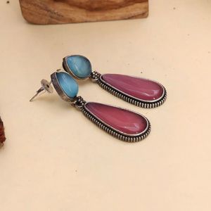 Oxidized <b>Silver</b> Dangle Earrings with Pear Cut Gemstone and Bezel Setting Women's Classic Fashion Gift - Product Image 2