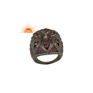 Ensemble rubis et pavé Bague en diamant Grossiste de bijoux Designer en argent sterling plaqué rhodium Bague antique Fournisseur de bijoux - Product Image 1