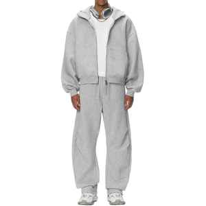 Survêtement deux pièces surdimensionné à fermeture éclair sur jambe large en coton éponge doux 350 g/m² Survêtement Streetwear pour hommes - Product Image 2