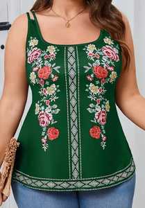 Camiseta de tirantes para mujer con estampado vibrante-Top de verano informal sin mangas, negro, estilo bohemio, perfecto para atuendo informal - Product Image 3