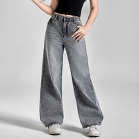 Jean droit uni 2025 pour femme, coupe ample en coton, style hip-hop, haute qualité, respirant, décontracté, en denim foncé, prix bas