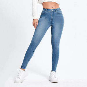 Pantalon en jean classique pour femme, élégant, taille mi-haute, coupe droite, confortable, extensible, décontracté, tendance, uni, grande taille, été - Product Image 6