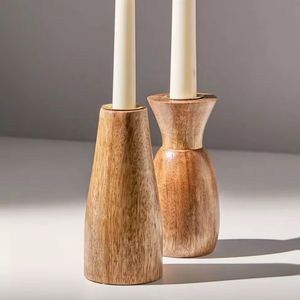 Support de cône bougeoir en bois naturel pour la décoration intérieure chandeliers de table de fête de mariage bougeoir - Product Image 2