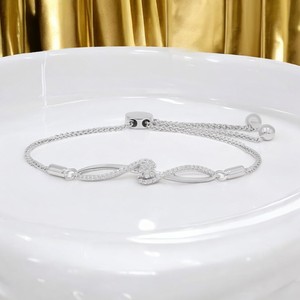 Wholesale OEM 14K <b>White</b> Gold Bohemian Celestial Endlessness 0.22Ct Moissanite Infinity C Chain Adjustable Bolo <b>Bracelet</b> - Product Image 3