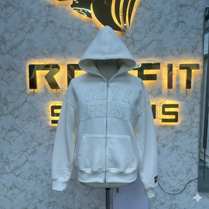 เสื้อฮู้ดสำหรับผู้ชายเสื้อฮู้ดแบบมีซิปพิมพ์ลายพัฟโลโก้ของคุณเอง - Product Image 1