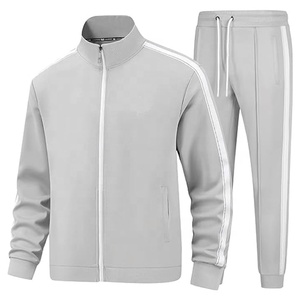 ชุดวอร์มผ้าฝ้าย100% ของผู้ชายแขนยาวลำลองแขนยาวซิปเต็มชุดวิ่งกีฬาซัก2ชิ้น - Product Image 5