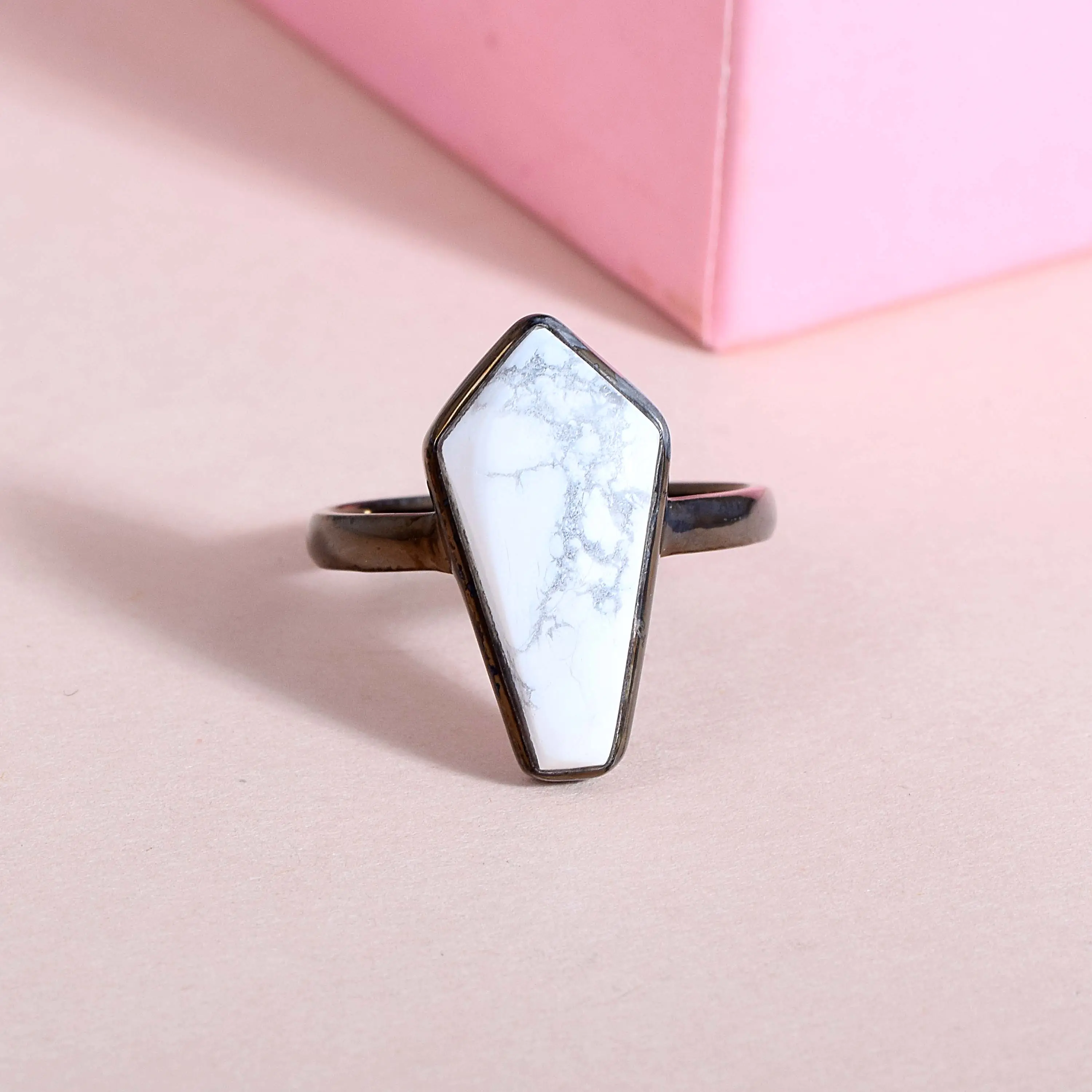 Natural Howlite Sterling Silver Genuine Gemstone Ring Howlite Jewelry Gemstone Silver Jewelry Solid Silver Ring