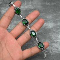 Bracelet en argent sterling 925 plaqué or rose, serti d'un diopside chromé de luxe certifié GIA, fait main, bijou de Noël