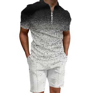 Conjunto de pantalones cortos informales de verano para hombre, camisas y pantalones con cuello y cremallera de media manga, suministro directo de fábrica al por mayor - Product Image 3