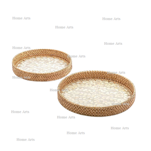 Ensemble de 2 plateaux de service de différentes tailles en rotin et en nacre, plateau de service pour desserts et dattes à vendre - Product Image 5