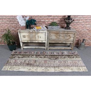 Vintage Turkish Rug 2.5x6.4 ft (75x195 cm), <b>Brown</b> <b>Wool</b> Rug - Product Image 2