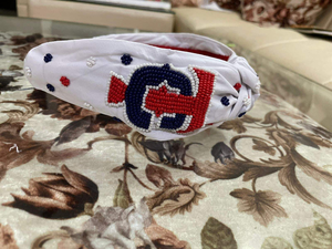 Custom Teams <b>Top</b> Knot Handmade Headband Floral Crystal and Beads Hairband - Product Image 3