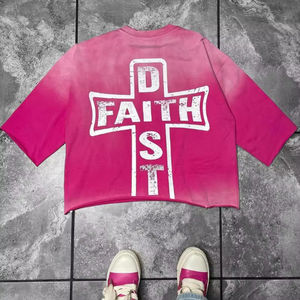 เสื้อยืดผ้าฝ้าย100% บ็อกซี่สำหรับผู้ชายโอเวอร์ไซส์พิมพ์ลาย DTG 270gsm ไหล่ตกแขนสั้นถักสีพื้น - Product Image 3