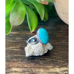 Kingman <b>Turquoise</b> Sterling Silver <b>Ring</b> Size 6.5-Navajo Handmade Fine Jewelry - Product Image 3