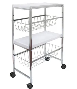 Kitchen And Bathroom Storage Rack Detachable 2 Tiers Plastic Storage Trays 2 Tier Basket Metal Wire Storage Rolling Rack