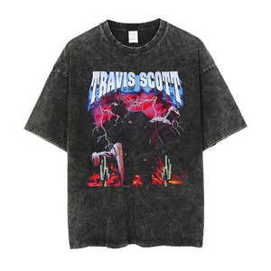 Jersey de cuello redondo de gran tamaño lavado con ácido de alta calidad, camiseta en blanco de diseño sólido informal personalizado para hombres y mujeres, camiseta de gran tamaño - Product Image 1