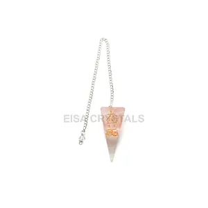 Grosir kustom Natural Rose Quartz Pendulum kristal penyembuhan batu permata simbol Cina Reiki Pendulum penyembuhan toko