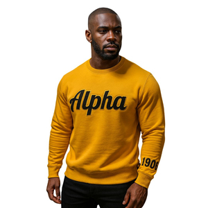 เสื้อสเวตเชิ้ตคอกลมพรีเมียม Old Gold Alpha ปักลายเชนิลล์แบบกำหนดเอง APA Apparel Divine Nine Greek Fraternity - Product Image 5