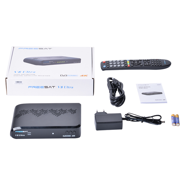 Freesat V8 Ultra 4K DVB-S2X HD Satellite Receiver with DVB-T2/Cable, Built-in Wi-Fi, HEVC H.265, 4GB RAM, YouTube, OTA Update