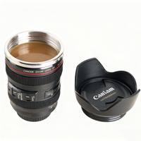 350ml Tasse d'objectif de caméra en acier inoxydable Tasse de voyage à café noir réutilisable portable avec support