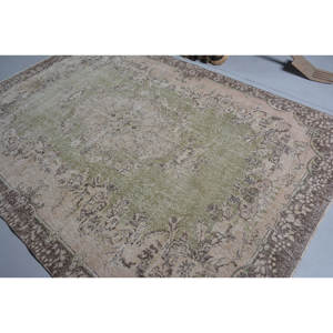 พรมตุรกีวินเทจแบบดั้งเดิมสีเขียวสีน้ำตาล6.7 'x 9.6' ผ้าขนสัตว์เย็บปะติดปะต่อกันด้วยยางสไตล์ออบัสสันห้องนั่งเล่นตกแต่งห้องโถง9x12 - Product Image 4