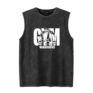 Débardeurs d'été en pur coton pour hommes, gilet sans manches rétro lavé avec motivation Gym graphique Streetwear - Product Image 2