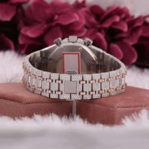 Custom Two-Tone Rose & White Full Iced Out Moissanite Diamond Quartz Movement Glass <b>Crystal</b> Chronograph Date Dial Men's <b>Watch</b> - Product Image 3