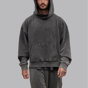 Vente en gros Sweat à capuche vintage unisexe en éponge française haute qualité Sweats à capuche amples en relief pour hommes - Product Image 5