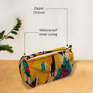 Yellow Floral Pure Cotton Hand-Block Large Eco-Friendly Vintage Case Multipurpose Pouches Organiser/Kit/Bag Cosmetic <b>Makeup</b> - Product Image 5